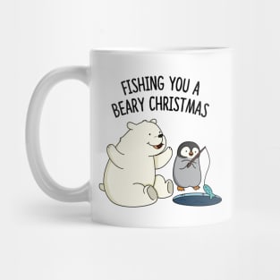 Fishing You A Beary Christmas Cute Polar Bear Pun Mug